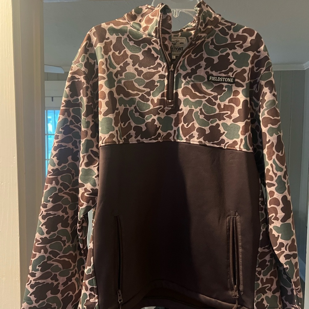 Fieldstone Men’s Camo Half-Zip Pullover Jacket - Brown/Green